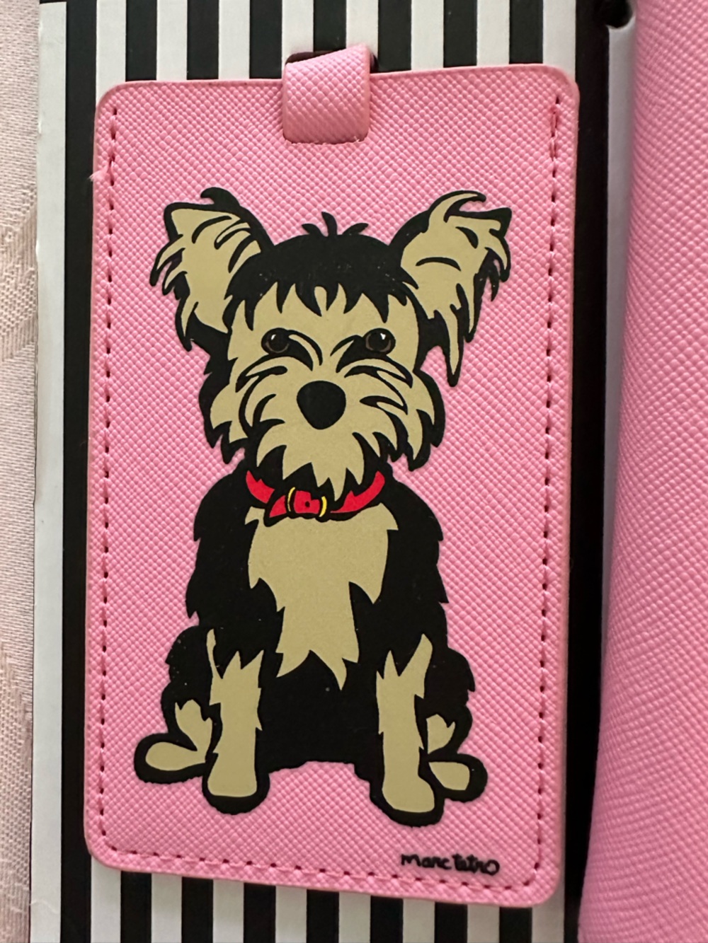 Marc Tetro Luggage Tag Passport Case Set Yorkshire Terrier Pink Faux Leather NWT - Picture 3 of 6